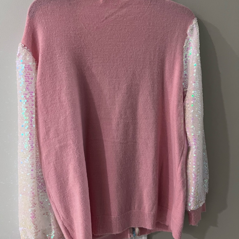 Pink Ghost Patterned Sweater With Sequin Sleeves - image 5